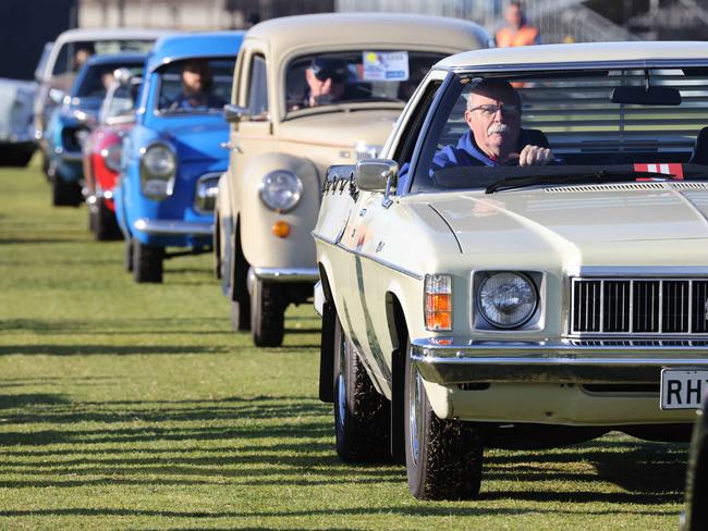 Bay to Birdwood: Cars leave Barratt Reserve after the Smoking ceremony by Senior Kaurna Elder Uncle Micky. Picture: Russell Millard