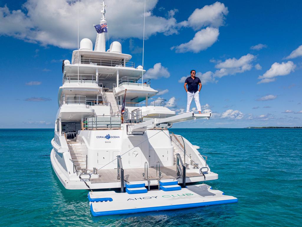 Ian Malouf, who ranks at #188 on Australia’s rich list, poses on his yacht in the Bahamas. Picture: Supplied
