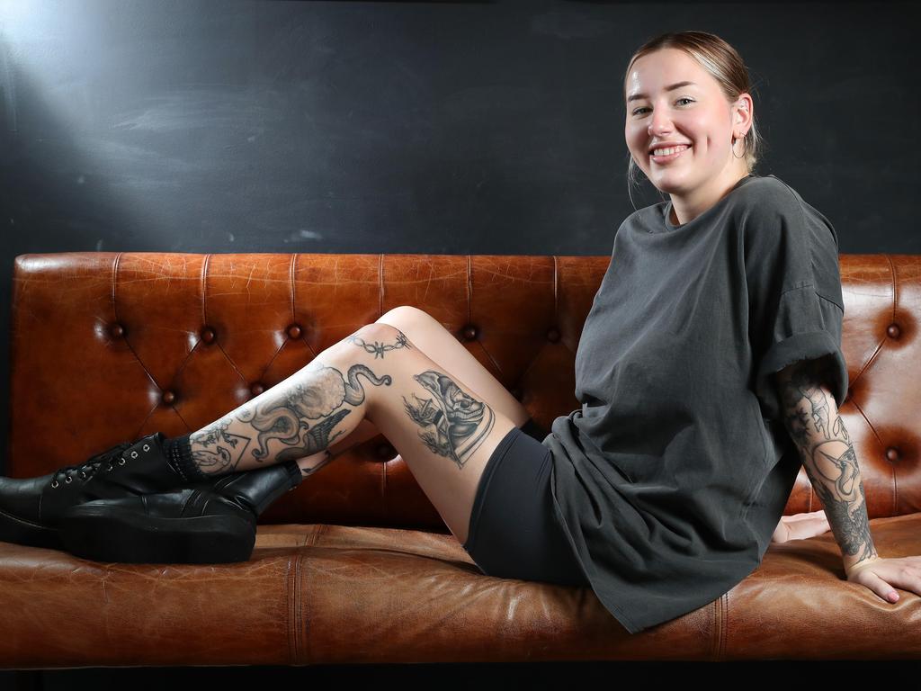 Tattoo artist Briony Hutchinson at Ink Embassy, Bulimba. Photographer: Liam Kidston.