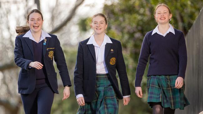 Sophie Orgill, Erin Ellis and Isabella Osborn from Strathcona Girls Grammar School. Picture: Jason Edwards