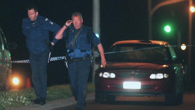 Police at scene where police officers Sergeant Gary Silk and Senior Constable Rodney Miller were shot dead after intercepting a car in Moorabbin.