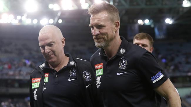 Graham Wright with former Magpies coach Nathan Buckley. Picture: Michael Klein