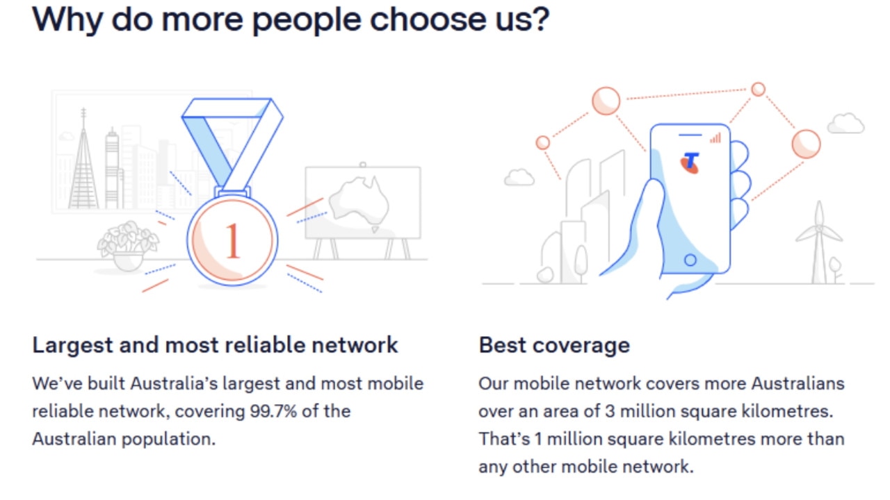 A screenshot of Telstra's website, accessed on April 16, making the three million square kilometre claim.
