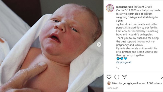 Morgan Kenny posted on Instagram a photo of her second son, Jai, who was born last Friday.