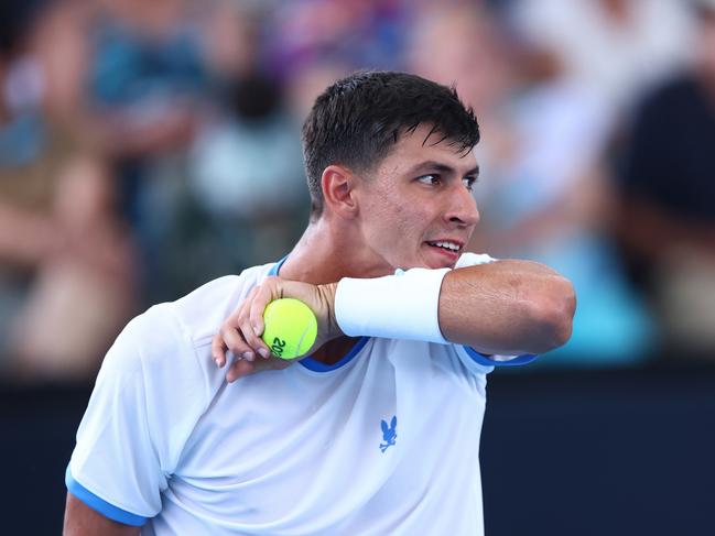 Australian No.2 Alexei Popyrin has crashed out of the Brisbane International after losing his opening round to Matteo Arnaldi. Picture: Getty Images