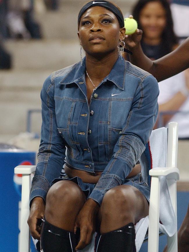 The warm-up biker chic look at the US Open in 2004.