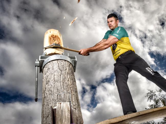 Laurence O'Toole will be representing Australia at the Stihl TIMBERSPORTS World Championship in Stuttgart, Germany on 11 & 12 November. Picture: Tony Gough