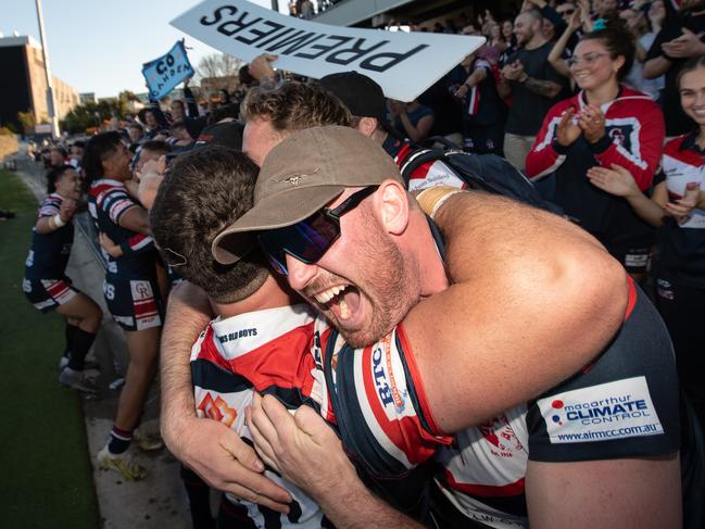 Camden Rams players and fans unite in celebration after the side’s Macarthur First Grade premiership win, 11th September 2022. News Local, pictures by Julian Andrews.