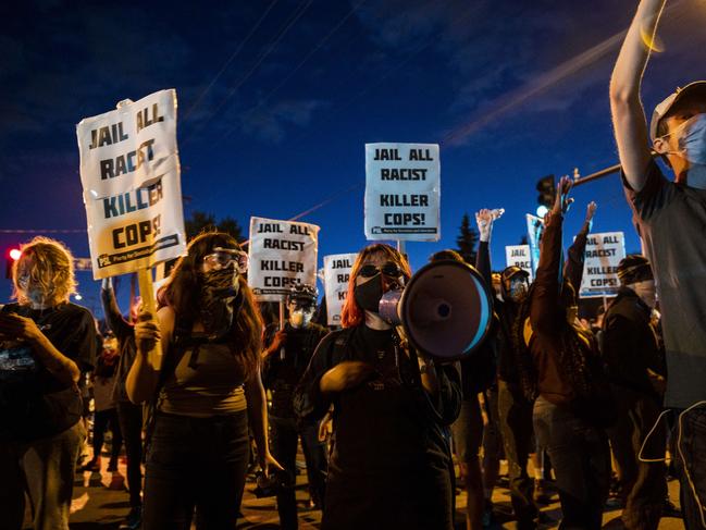 A group of protesters rallies around the Fifth Police Precinct in Minneapolis, Minnesota. Picture: Getty