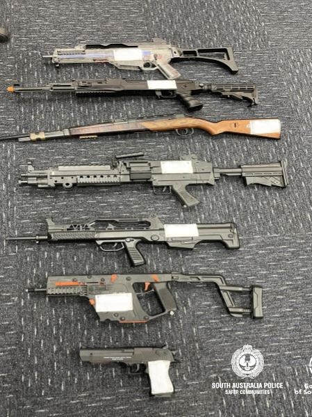 Gel blasters seized by police after two searches this week. Photo: SA Police