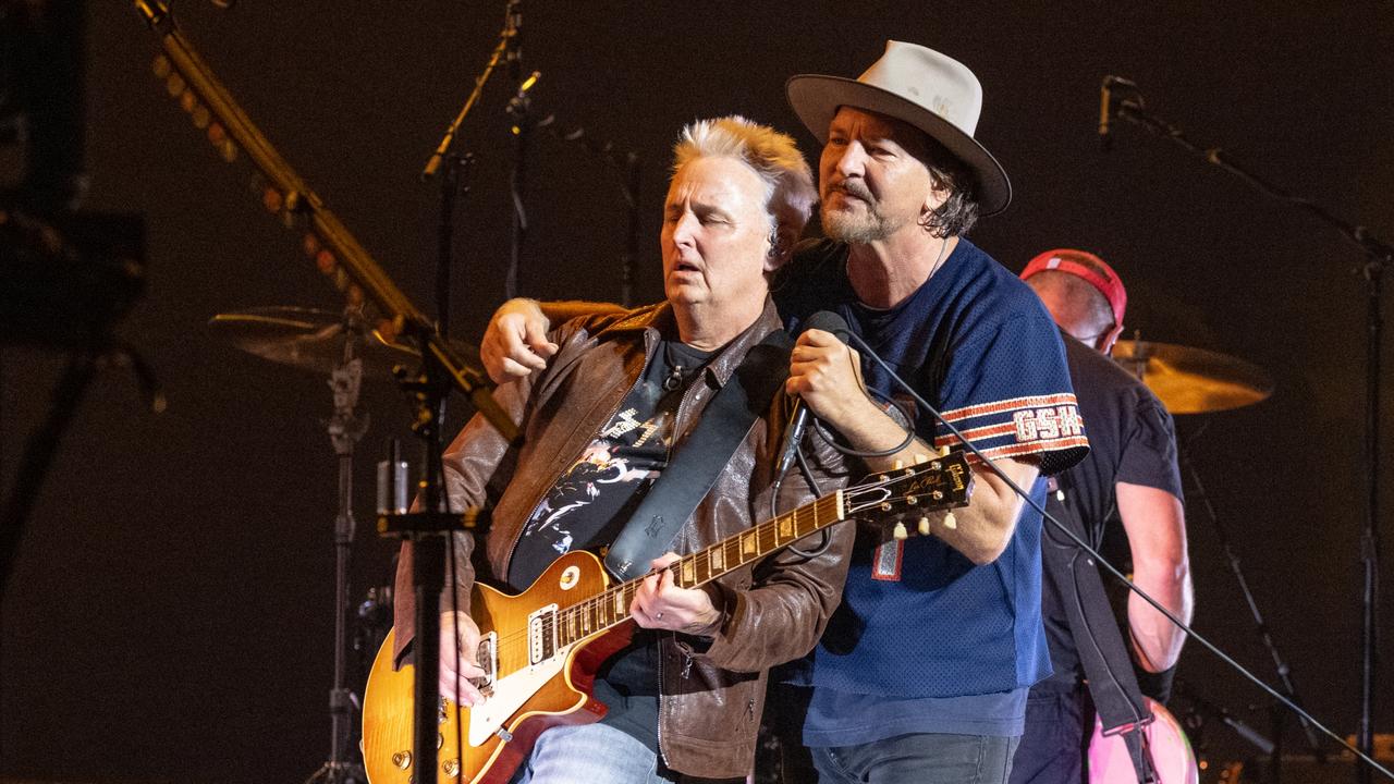 Pearl Jam guitarist Mike McCready and frontman Eddie Vedder at the Dark Matter gig at Madison Square Garden on September 3. Picture: Jim Bennett/Getty Images.