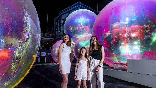 Lily, Jasmine and Laura Borg at Vivid Sydney Hickson Road The Rocks. Picture: Darren Leigh Roberts