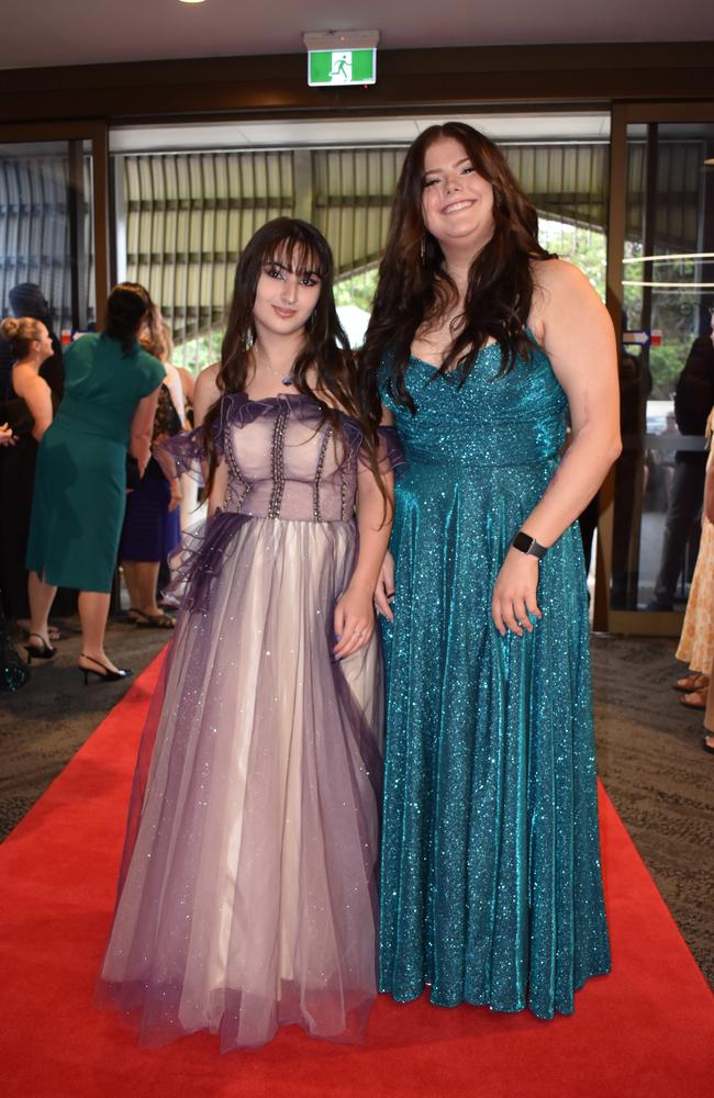 Mia Borg and Keeley Meade at the Suncoast Christian College formal 2024.