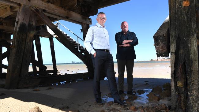 Yorke Peninsula Councillor Richard Carruthers and Mayor Darren Braund at the Ardrossan Jetty. Picture: Tricia Watkinson