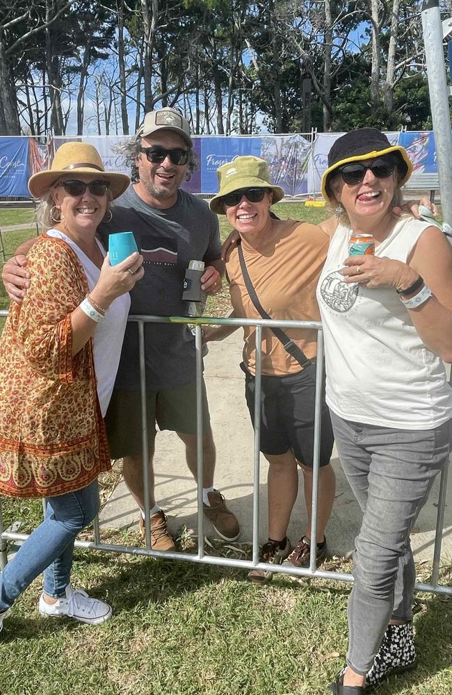 Anita Duke, Michelle Cool, Allison and Stu Harris at the SummerSalt music festival at Seafront Oval, Pialba on March 9, 2024. Credit: Adam Miller