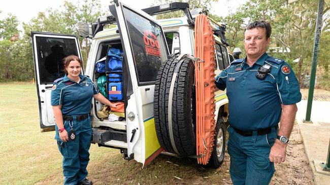 HEROES: Acting OIC Andrew Eason and paramedic Sara Cullen treated a young boy who was attacked by dingoes. Picture: Alistair Brightman