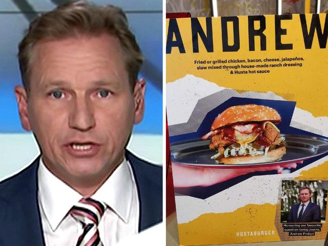 ABC political editor Andrew Probyn has been "burgered" by Huxtaburger. Pictures: Supplied