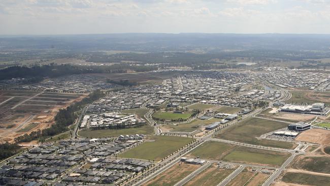 Aerial photos of the new housing estate Oran Park. Picture: Jonathan Ng