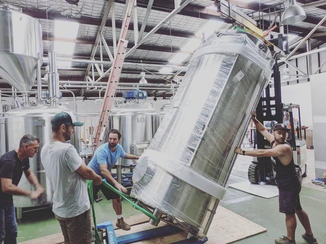 Brewery equipment being moved into a new 100-seat venue Bucketty's Brewing Co, which is opening in Orchard Rd, Brookvale in February 2021. Picture: Instagram @buckettys.