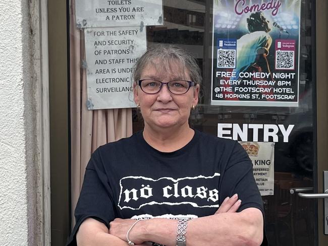 Footscray Hotel manager Sharon Kanna outside the Hopkins St pub as management battle Maribyrnong City Council over dwindling space for staff and regulars to park. Picture: Nilsson Jones