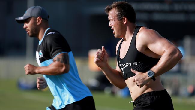 Cronulla’s latest recruit at his first training session. (Toby Zerna)