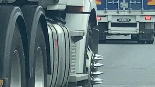 Footage emerged on social media of the truck travelling down a busy motorway with illegal modifications. Picture: Reddit