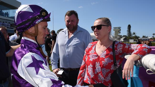 Winner of race 3 Pluck Jam risen by Daniel Griffin with trainer Natalie Mccall at the Gold Coast Races. (Photo/Steve Holland)