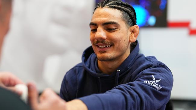 LAS VEGAS, NEVADA - OCTOBER 15: Jonathan Micallef of Australia has his hands wrapped prior to his fight during Dana White's Contender Series season eight, week ten at UFC APEX on October 15, 2024 in Las Vegas, Nevada. (Photo by Chris Unger/Zuffa LLC)