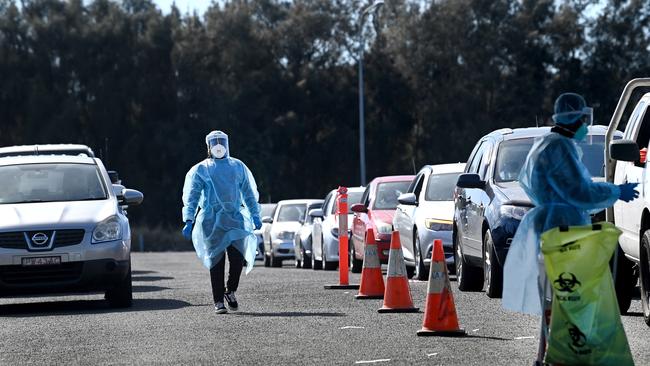 Residents in south west Sydney line up for regular Covid-19 testing in their cars, but Prof Kelly wants the tests to become even easier to access. Picture: NCA NewsWire/Jeremy Piper