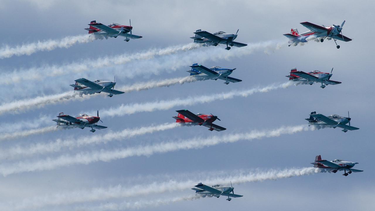 The Freedom Formation during the inaugural Pacific Air Show over Surfers Paradise. Picture: Glenn Campbell