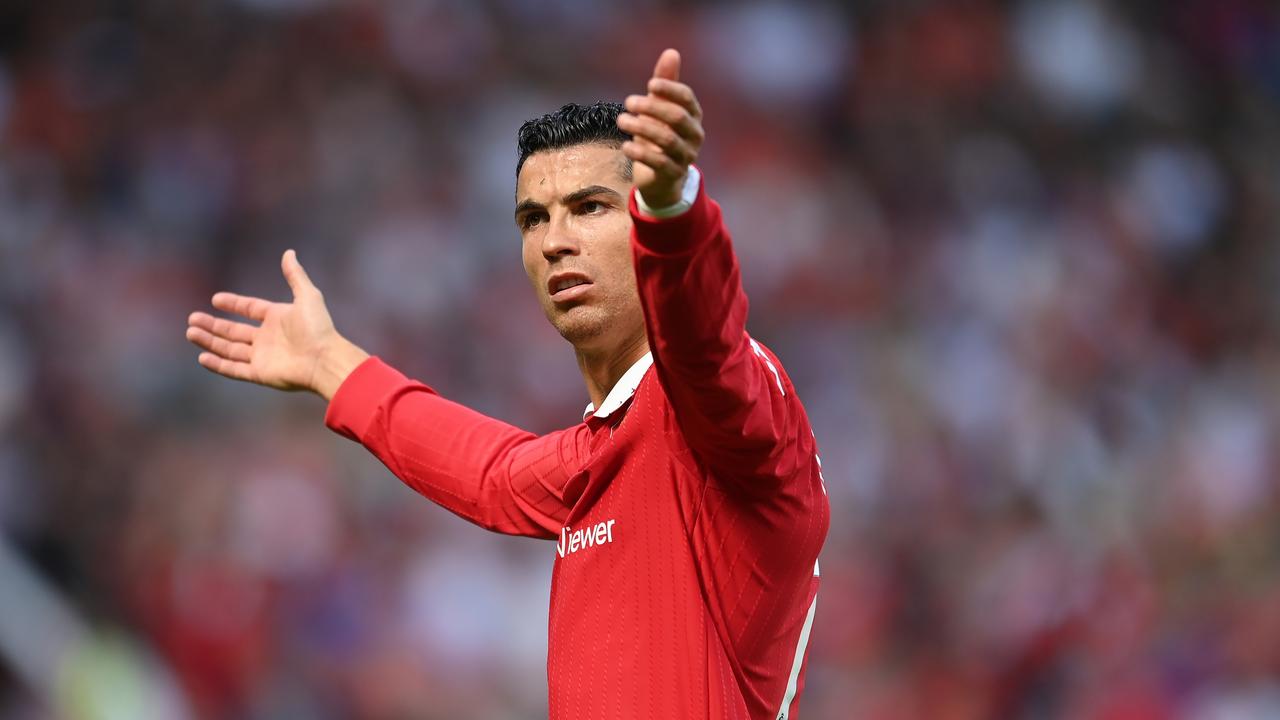 Cristiano Ronaldo of Manchester United in action during the Premier League match between Manchester United and Brighton &  Hove Albion at Old Trafford on August 07, 2022 in Manchester, England.  (Photo by Michael Regan/Getty Images)