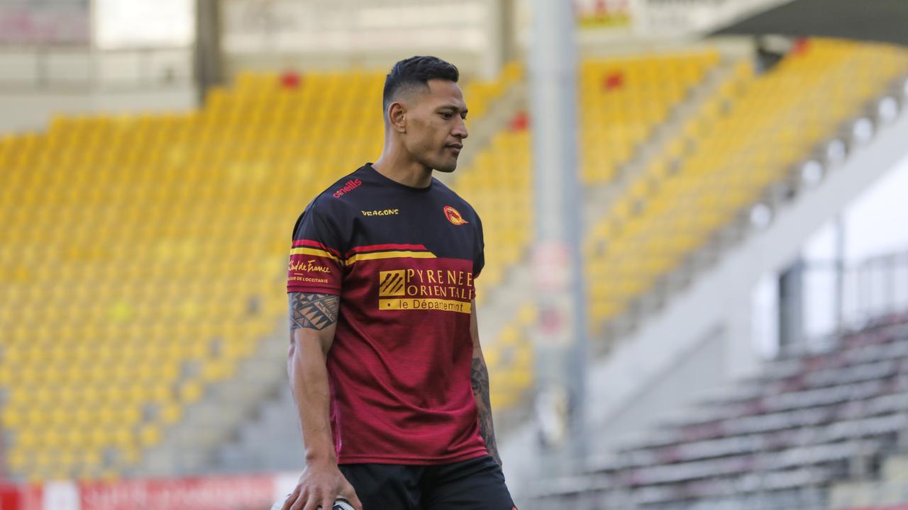 Australian rugby player Israel Folau pauses during a training session