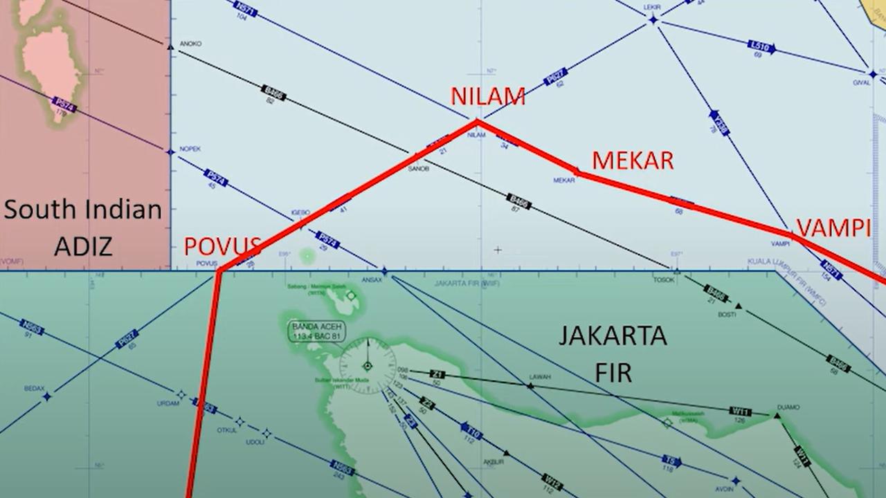 MH370 inexplicably returned over Malaysia, passing Thai, south Indian, and Indonesian radar. Picture: Supplied