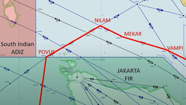 MH370 inexplicably returned over Malaysia, passing Thai, south Indian, and Indonesian radar. Picture: Supplied