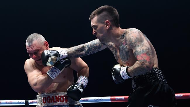 Jason Whateley lands a right hand against Victor Oganov during their cruiserweight fight. Picture: Getty Images