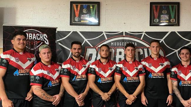 Mudgeeraba rugby league players Jackson Gisinger, Dion Taumata, Nathan Schwass, Kane Kelleher, Kyle Williams, Billy Jeffress, Matt Smith and Jesse Rewita.