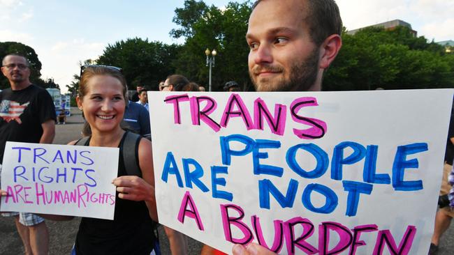 Transgender right protesters outside the White House. Picture: AFP.