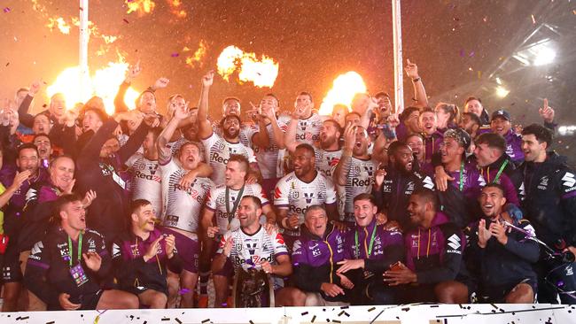 Melbourne Storm celebrate winning the NRL Grand Final