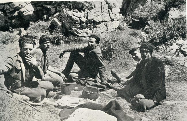 Tom Dunbabin (second left) disguised as a shepherd in the mountains of German-occupied Crete to evade capture.