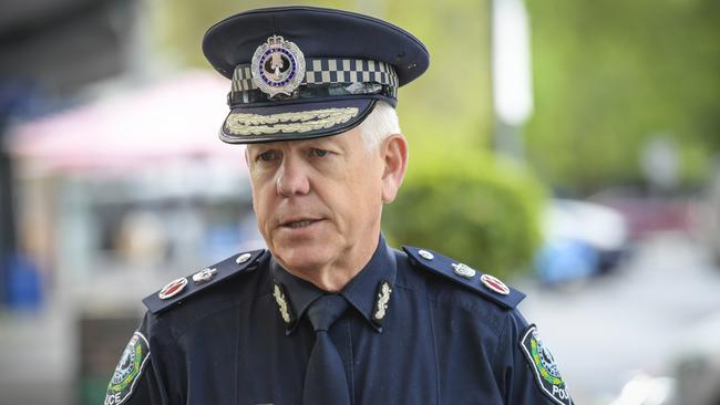 Police Commissioner Grant Stevens at a press conference outside 5AA building. Picture: Roy VanDerVegt