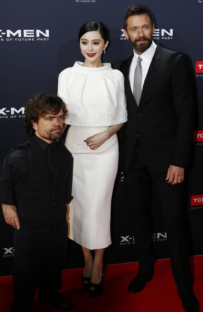 X Men Premiere at Melbourne Central. Hugh Jackman (Wolverine), Peter Dinklage and Fan Bingbing. Picture: Michael Klein.