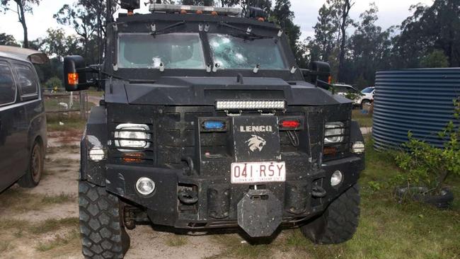 The SERT BearCat vehicle sustained gunfire during the siege at the Trains’ property. Picture: Supplied