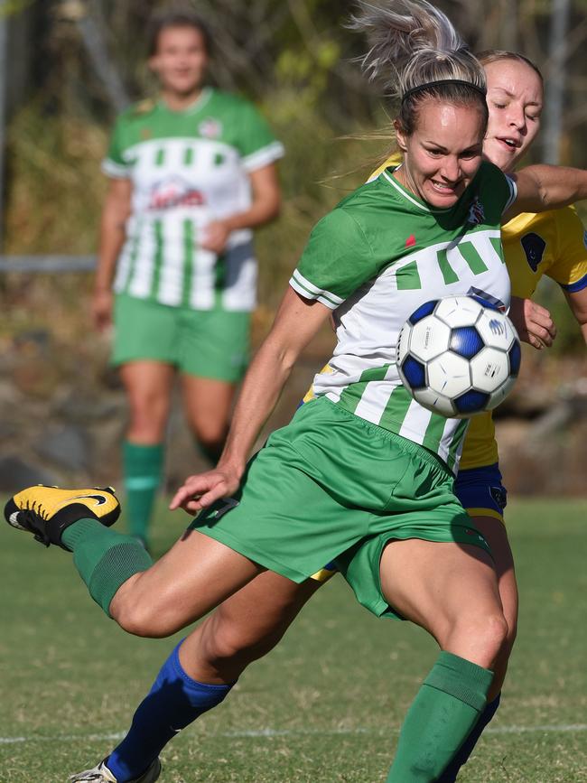 Broadbeach's Tara Heggie and Southport Kate Webb. Picture: Steve Holland