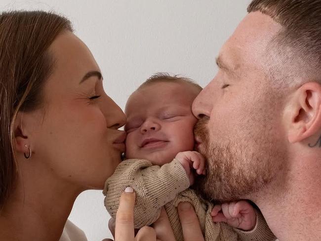 Jackson Hastings with partner Amelia and daughter Scottie. Picture: Supplied