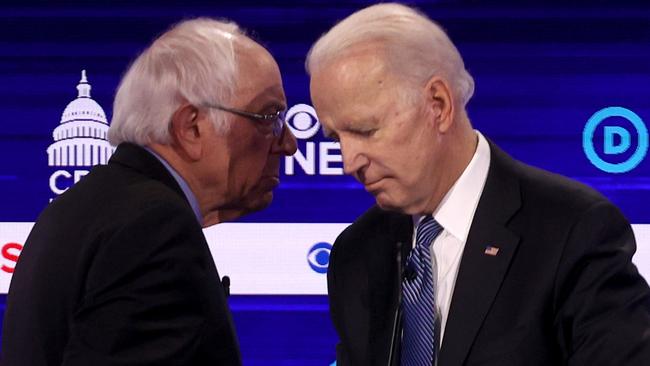 Democratic presidential candidates Bernie Sanders and Joe Biden. Picture: Win McNamee/Getty