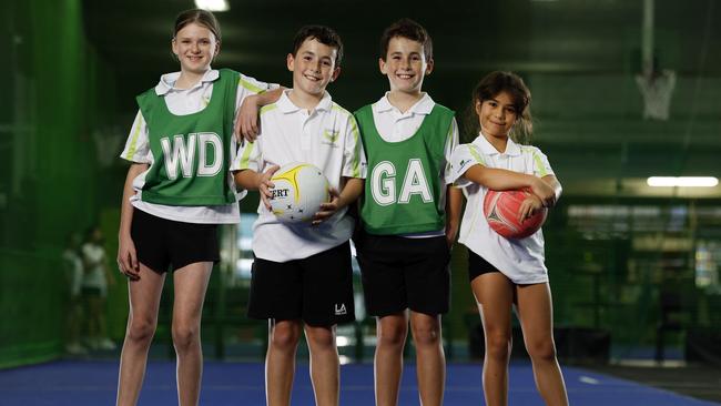 Casey English, 10, Cooper and Mason Roberts, 10, and Ashton Matthews, 10, at training in Peakhurst. Picture: Jonathan Ng