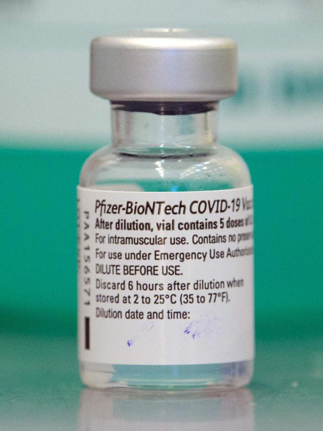 A vial of the Pfizer-BioNTech COVID-19 vaccine. Picture: Soeren Stache