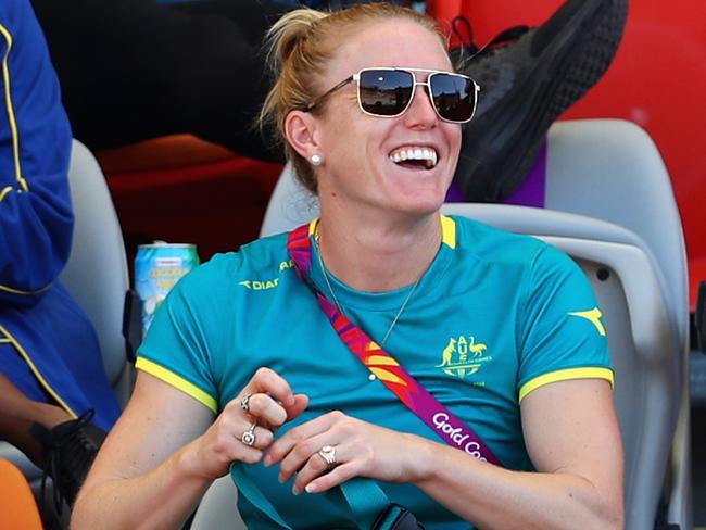 GOLD COAST, AUSTRALIA - APRIL 09:  Sally Pearson of Australia watches from the stands during the Athletics on day five of the Gold Coast 2018 Commonwealth Games at Carrara Stadium on April 9, 2018 on the Gold Coast, Australia.  (Photo by Michael Steele/Getty Images)