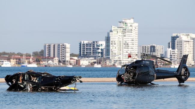 The graphic aftermath of a mid-air helicopter crash near the Sea World theme park on January 2. Picture: Scott Powick