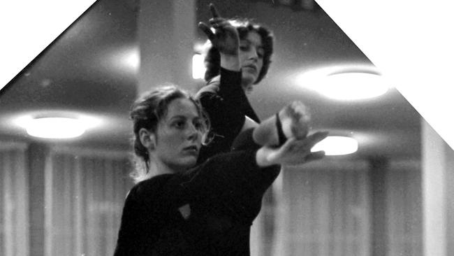 Philippa Cullen and Jacqui Carroll working together on a pedestal theremin antenna in a rehearsal for Homage to Theremin II at International House, Sydney University, 1972. Photo Lillian Kristall. Courtesy of the Estate of Philippa Cullen.